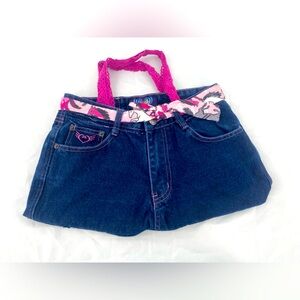 Handmade Angels Jean‎ purse with horse print lining, lace handles